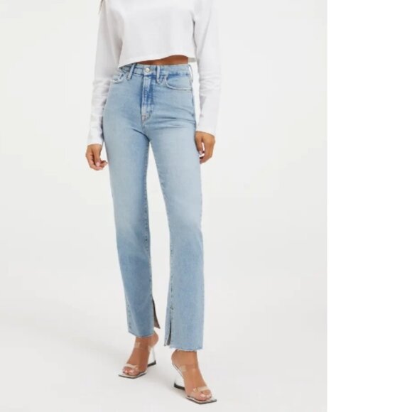 Good American Good Boy High Waist Side Slit Raw Hem Jeans, 0 Reg, Indigo118, NWT - Picture 2 of 10